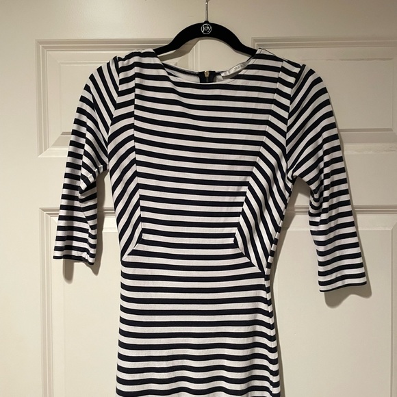 Zara Black/White Striped Bodycon Dress - Size M - Picture 2 of 5